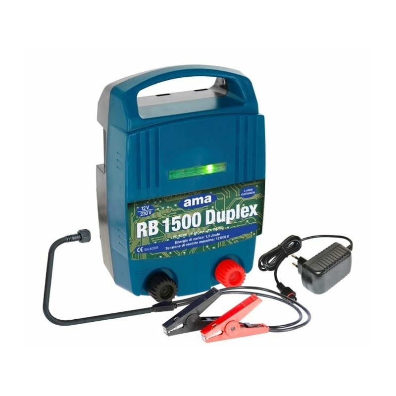 12/230V Duplex Elettrificatore  RB 1500 (dotato di caricabatterie a 230V e cavi per batteria a 12V)