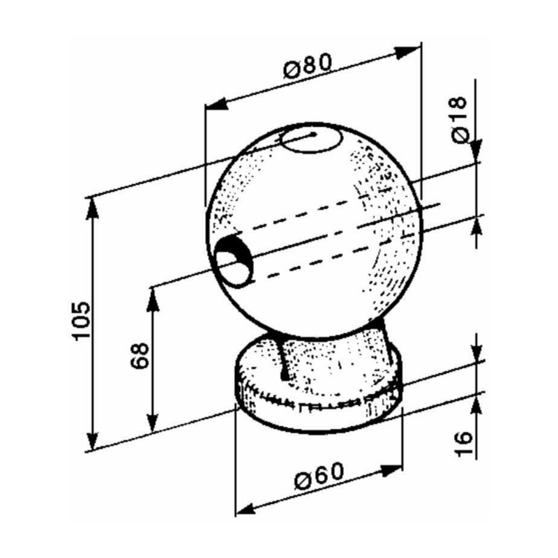 SFERA PER RIMORCHI Ø78MM FORATA.