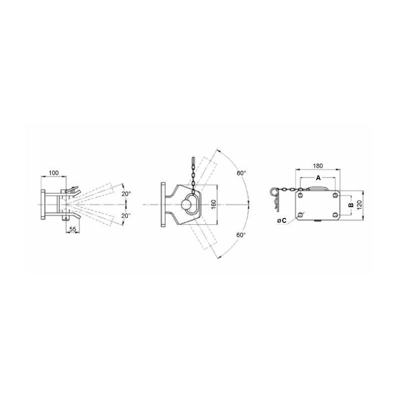 GANCIO CUNA C , PERNO Ø 28, DISTANZA FORI: 140X80MM
