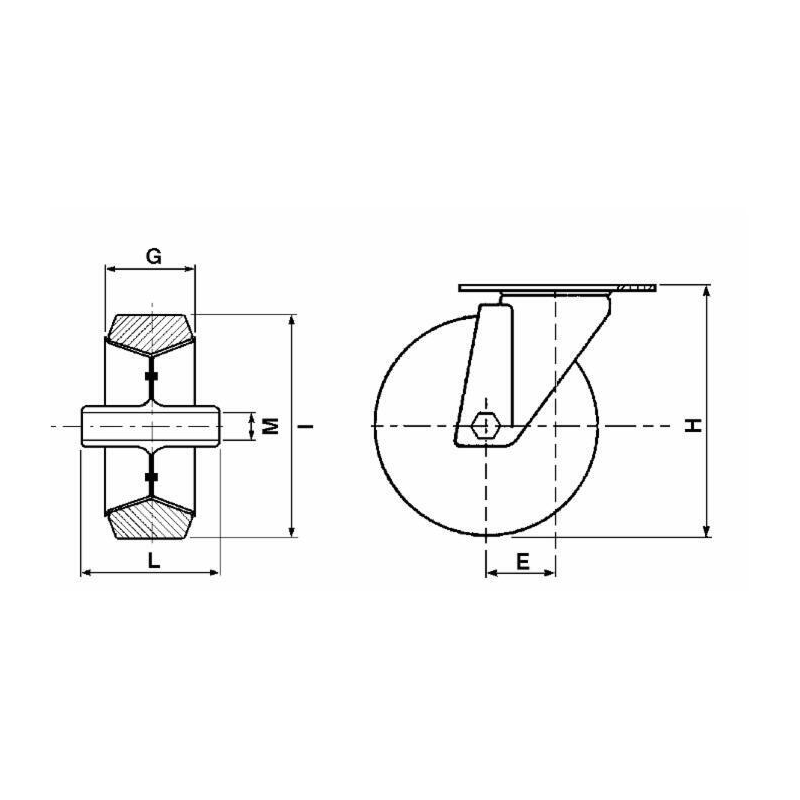 RUOTA GOMMATA 160X40 SUPPORTO FISSO