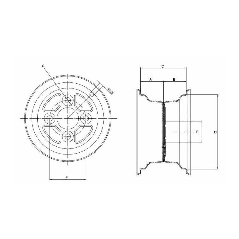CERCHIO FLANGIATO 5.00X8" 4 FORI FIAT