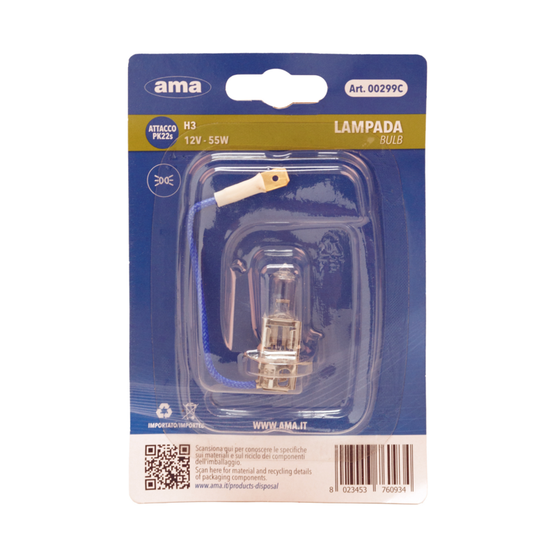 Lampadina alogena H3 12V 55W PK22s. Blister 1 pz