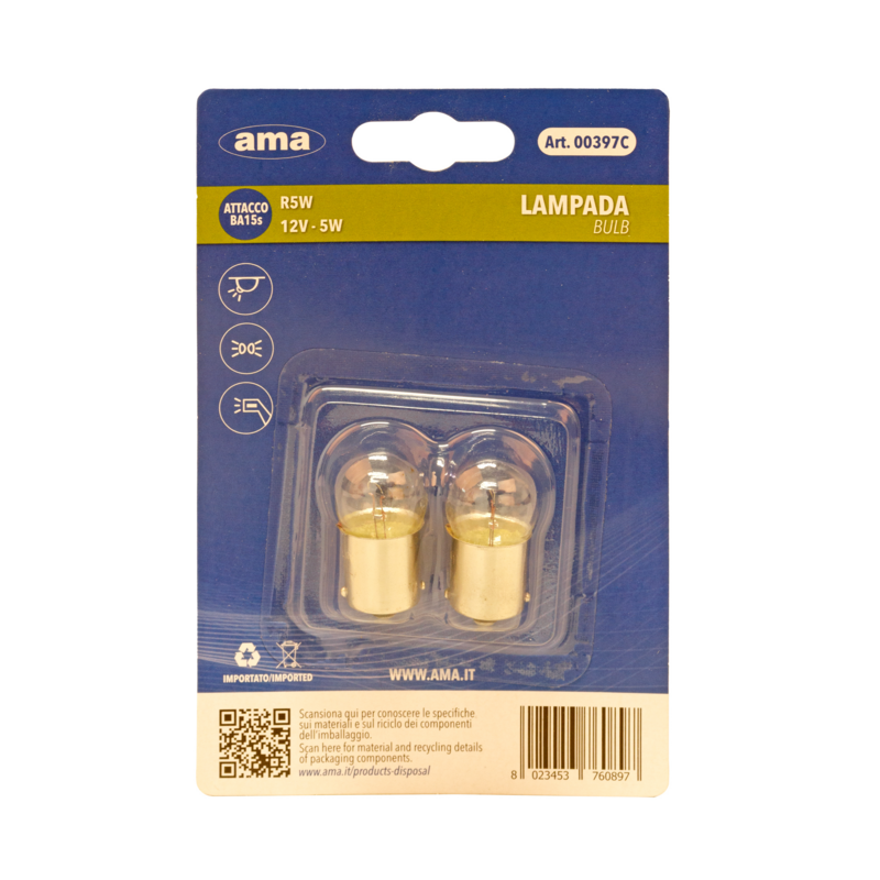 Lampadina alogena R5W 12V 5W BA15s. Blister 2 pz
