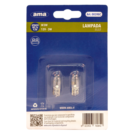 Lampadina alogena W3W 12V 3W W2,1x9,5d. Blister 2 pz