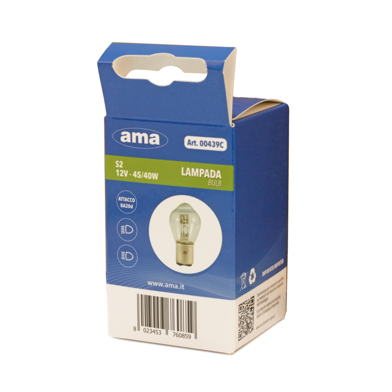 Lampadina alogena S2 12V 45/40W BA20d. Box appendibile 1 pz