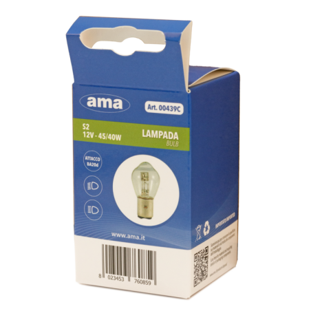 Lampadina alogena S2 12V 45/40W BA20d. Box appendibile 1 pz