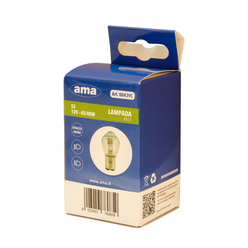 Lampadina alogena S2 12V 45/40W BA20d. Box appendibile 1 pz