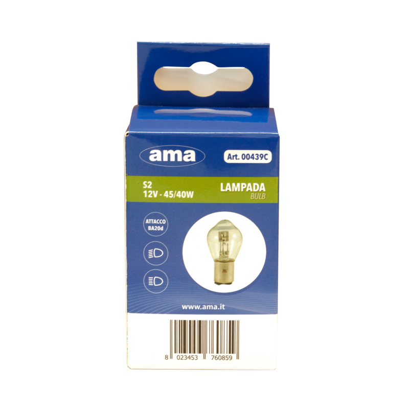 Lampadina alogena S2 12V 45/40W BA20d. Box appendibile 1 pz