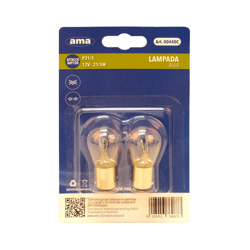 Lampadina alogena P21/5W 12V 21/5W BAY15d. Blister 2 pz