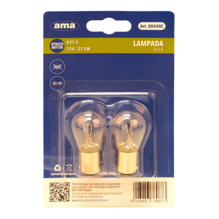 Lampadina alogena P21/5W 12V 21/5W BAY15d. Blister 2 pz