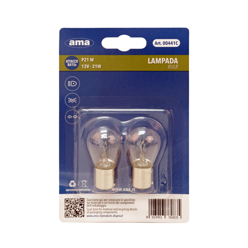 Lampadina alogena P21 12V 21W BA15s. Blister 2 pz
