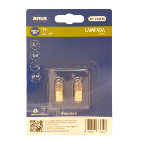 Lampadina alogena T3W 12V 3W BA9s. Blister 2 pz
