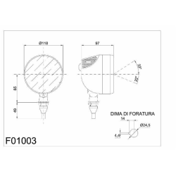 Faro da lavoro rotondo alogeno Ø 118 mm in gomma anti-urto e con interruttore ON/OFF