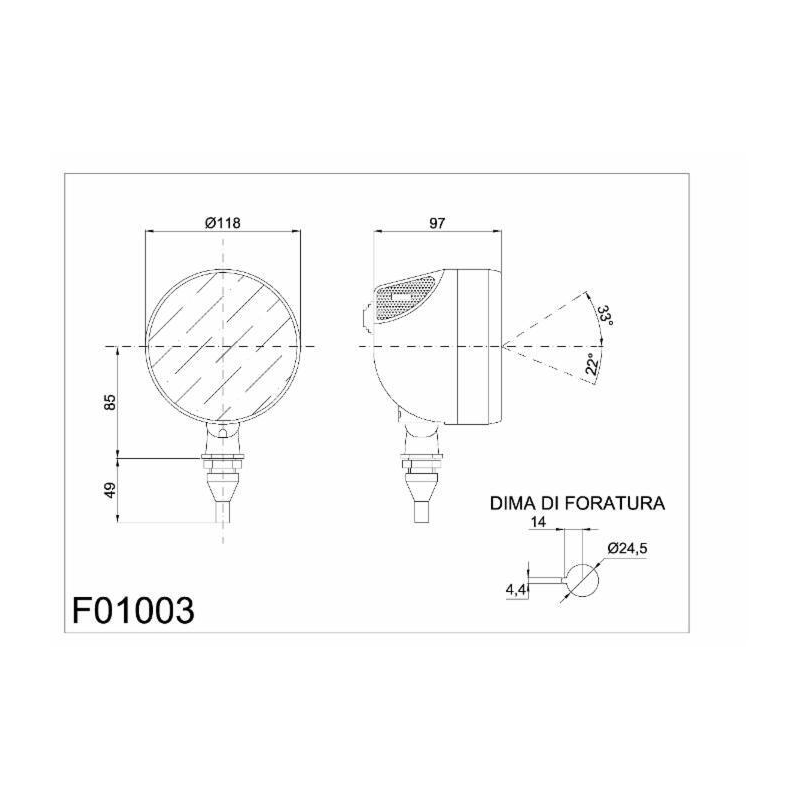 Faro da lavoro rotondo alogeno Ø 118 mm in gomma anti-urto e con interruttore ON/OFF