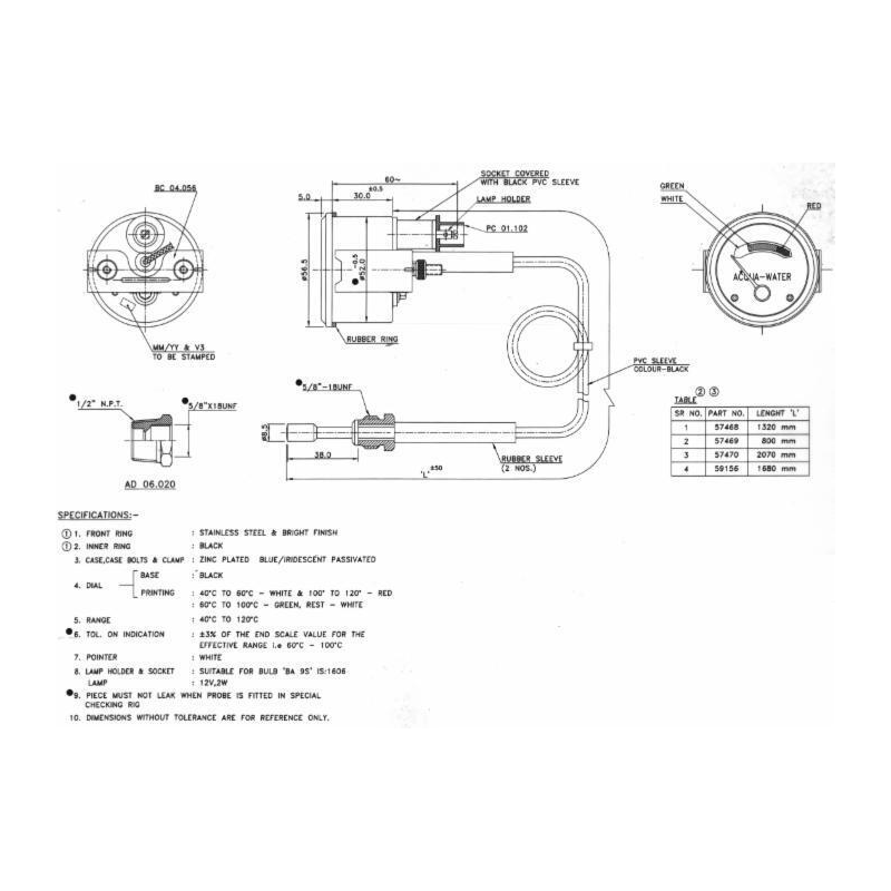 INDICATORE TEMPERATURA ACQUA CAPILLARE 1320 MM