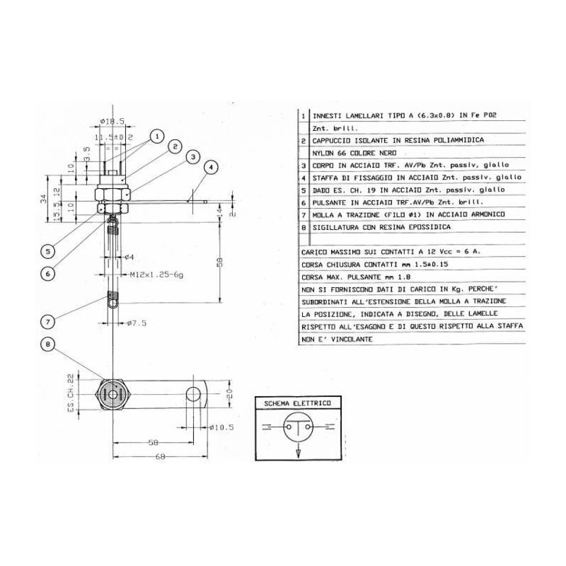 Interruttore luci di arresto meccanico M12x1,25