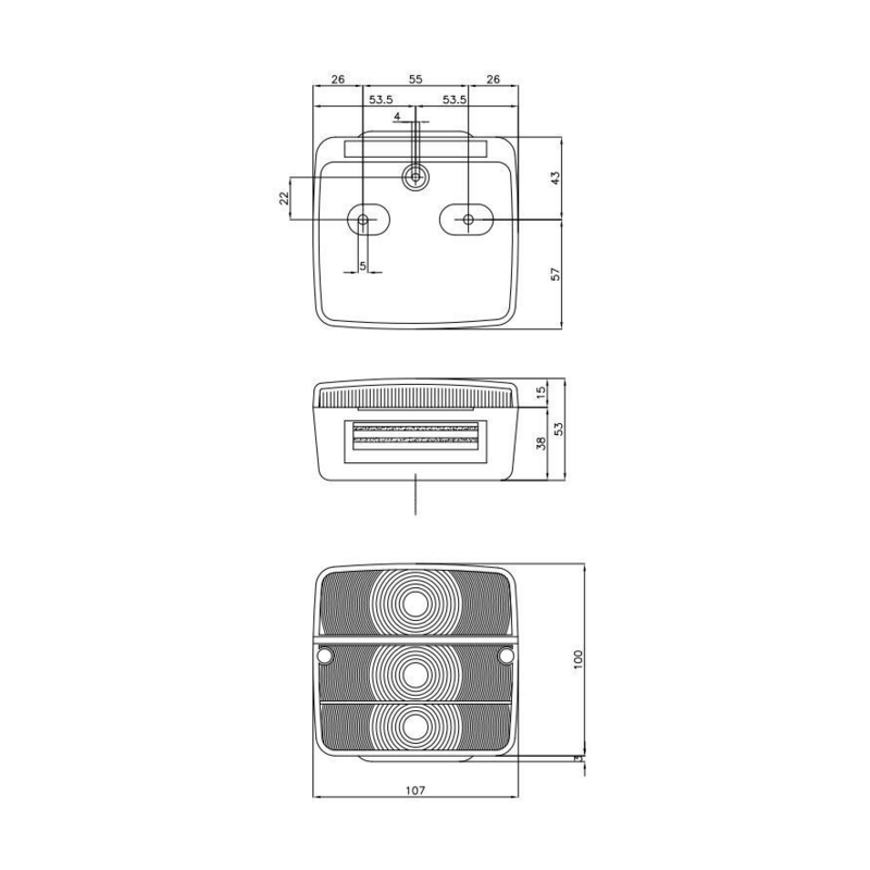 Fanale posteriore alogeno dx 107x53x100 mm