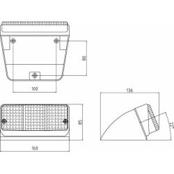 Fanale posteriore alogeno dx con base inclinata 160x136x85 mm