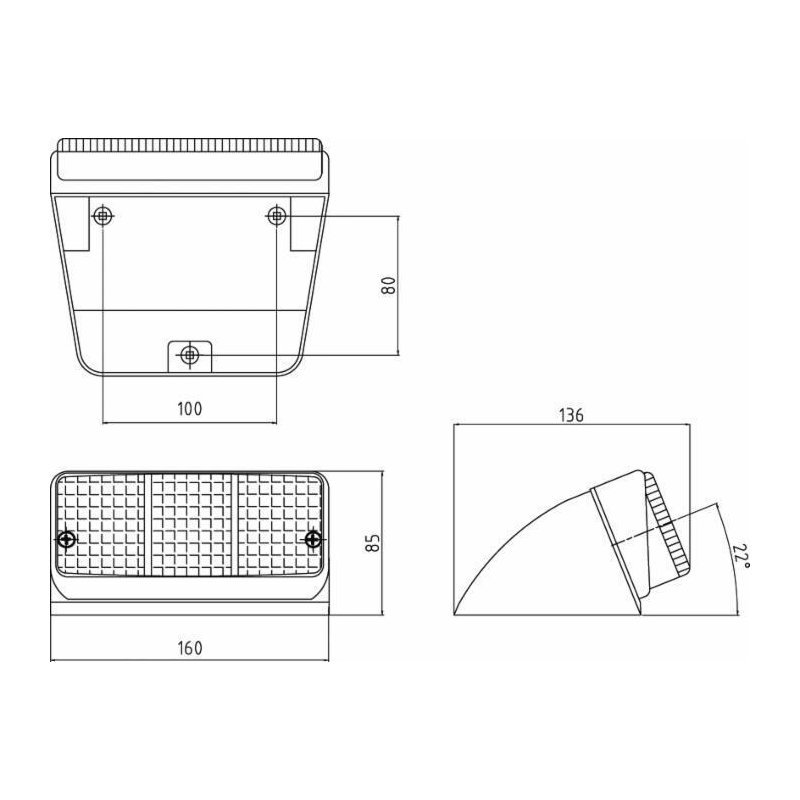 Fanale posteriore alogeno sx con base inclinata 160x136x85 mm