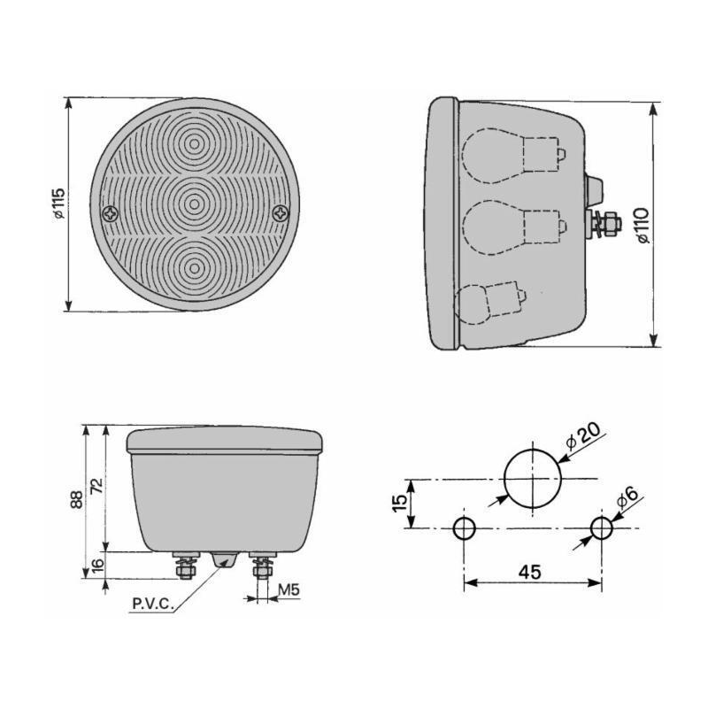 Fanala posteriore alogeno sx Ø 115 mm