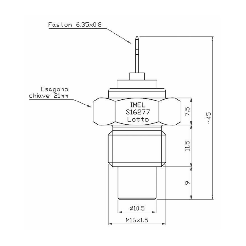 TRASMETTITORE A TERMISTORE PER TEMPERATURA ACQUA M16X1,5  CHIAVE 22