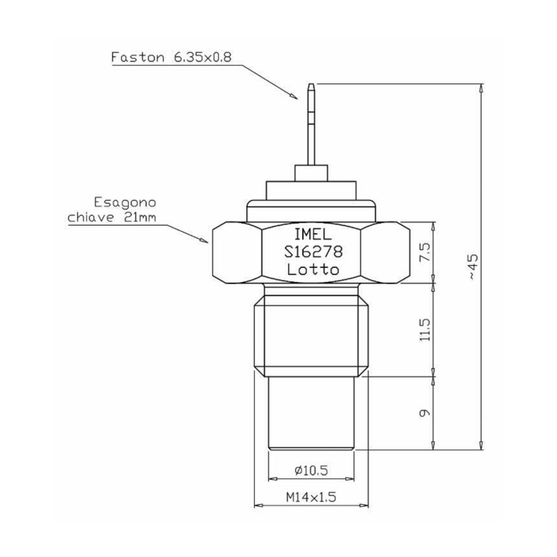 TRASMETTITORE A TERMISTORE PER TEMPERATURA ACQUA M14X1,5  CHIAVE 22