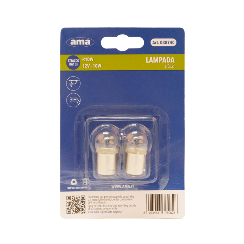 Lampadina alogena R10W 12V 10W BA15s. Blister 2 pz