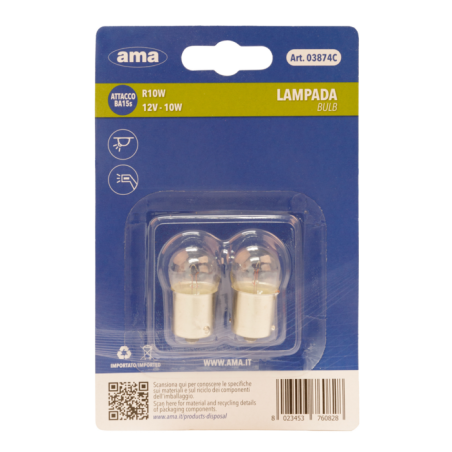 Lampadina alogena R10W 12V 10W BA15s. Blister 2 pz