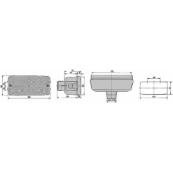 Fanale posteriore alogeno sx 185x85x85 mm, interasse di foratura 177x81 mm.