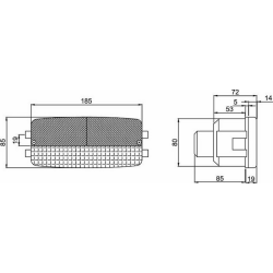 Fanale posteriore alogeno dx 185x85x85 mm, interasse di foratura 177x81 mm. Funzioni: