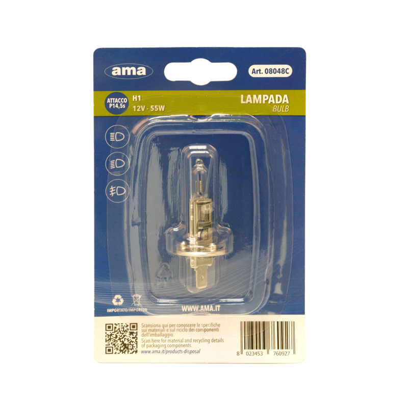 Lampadina alogena H1 12V55W P14,5s. Blister 1 pz