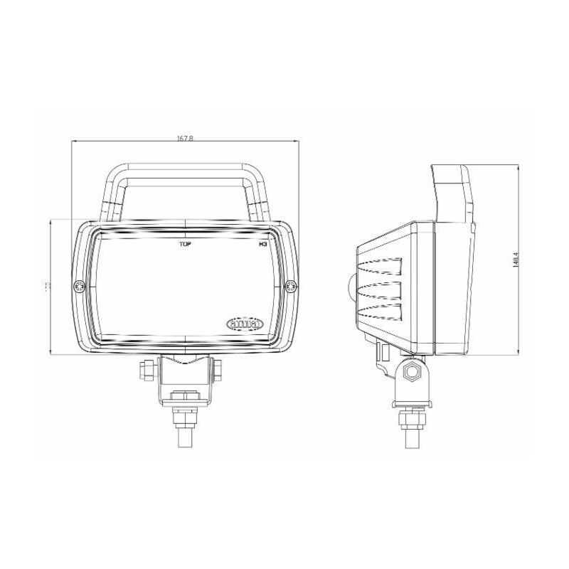 Faro lavoro alogeno rettangolare 168x163 mm con maniglia