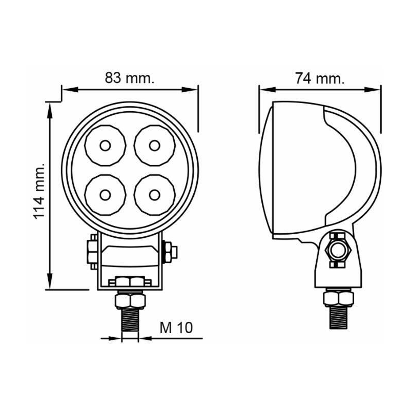 Faro lavoro a LED rotondo Ø 83 mm, 10-24V, 12W, 720LM, 4 LED, ampio raggio