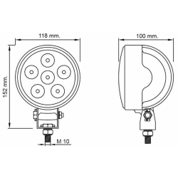 Faro lavoro a LED  Ø 118 mm, 12-24V, 18W, 1350LM, 6 LED, ampio raggio