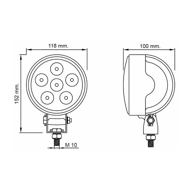 Faro lavoro a LED  Ø 118 mm, 12-24V, 18W, 1350LM, 6 LED, ampio raggio