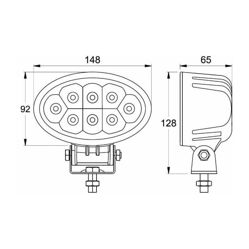 Faro lavoro a LED ovale 148x92 mm, 12-28V, 24W, 1800LM, 8 LED, lungo raggio