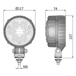 Faro lavoro a LED rotondo  Ø 117mm, 12-24V, 24W, 1500LM, 6 LED, ampio raggio, CISPR 25 Classe 5