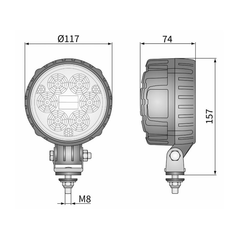 Faro lavoro a LED rotondo  Ø 117mm, 12-24V, 24W, 1500LM, 6 LED, ampio raggio, CISPR 25 Classe 5