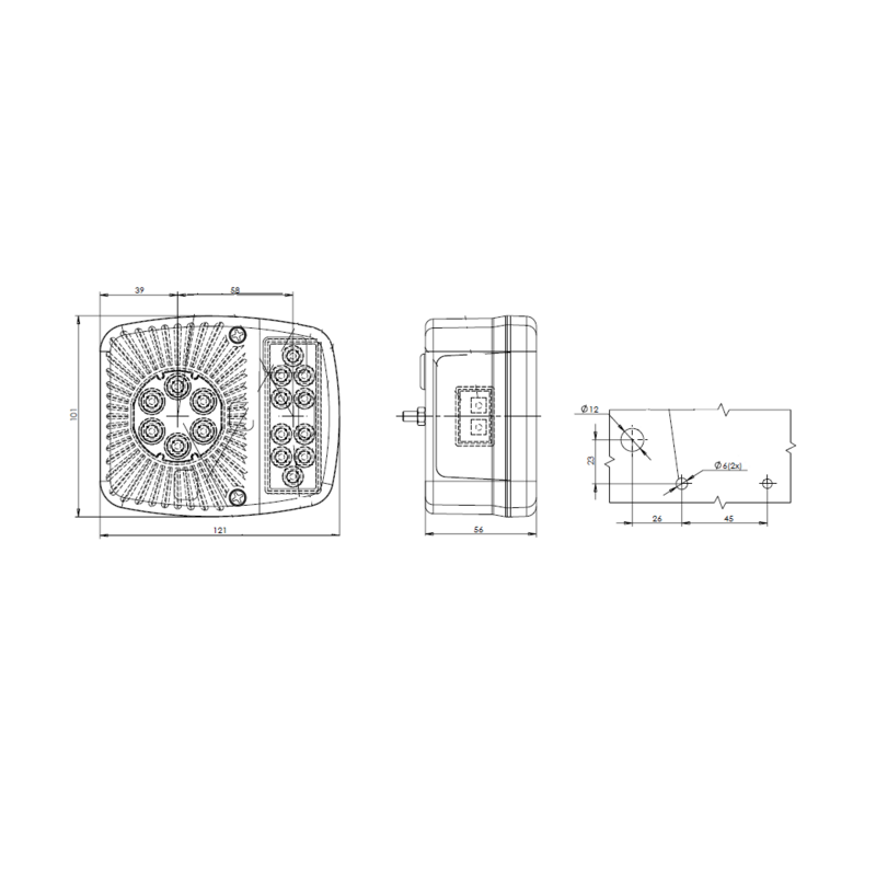 Fanale posteriore a LED sx 12-24V 101x56x121 mm