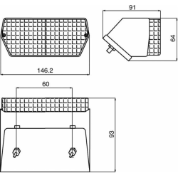 Fanale posteriore alogeno sx 146,2x93x64 mm, interasse di foratura 60 mm.