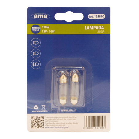 Lampadina alogena C10W 12V 10W SV8,5-8. Blister 2 pz