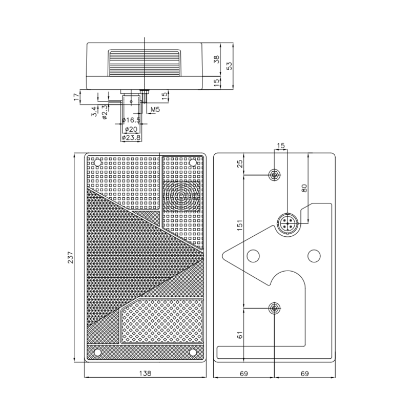 Fanale posteriore alogeno sx 237x53x138 mm