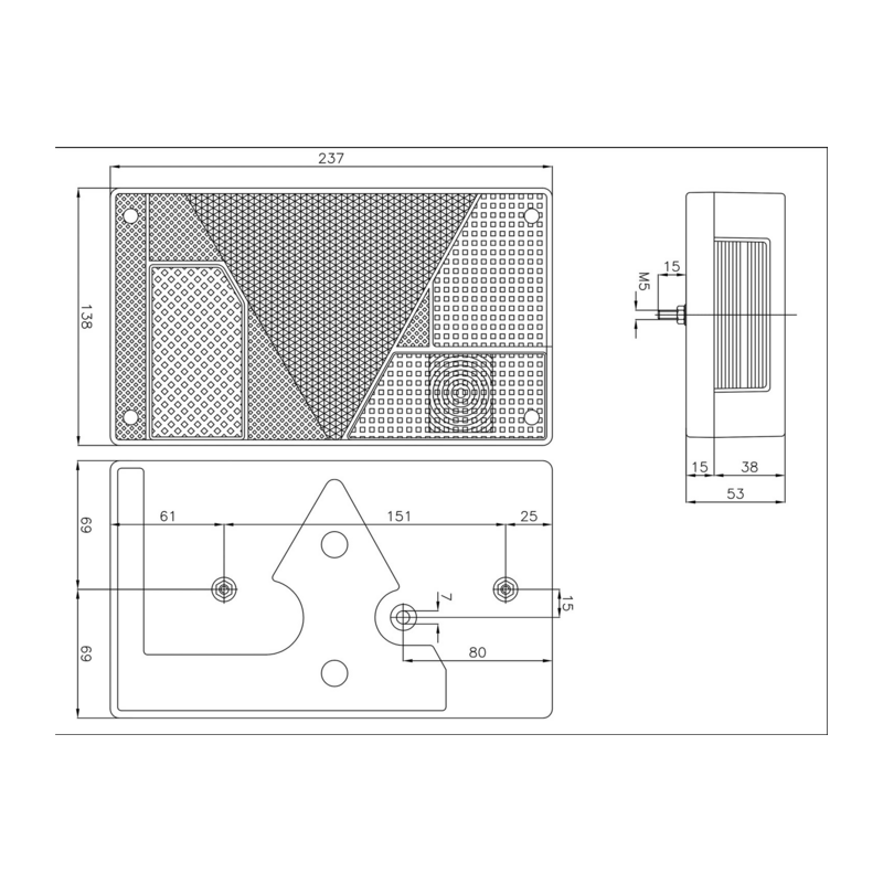 Fanale posteriore alogeno dx 237x53x138 mm