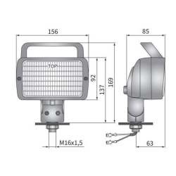 Faro lavoro alogeno rettangolare 156x85x92 mm con interruttore ON/OFF e maniglia
