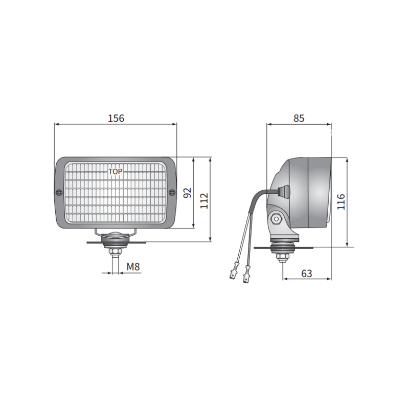 Faro lavoro alogeno rettangolare 156x85x116 mm