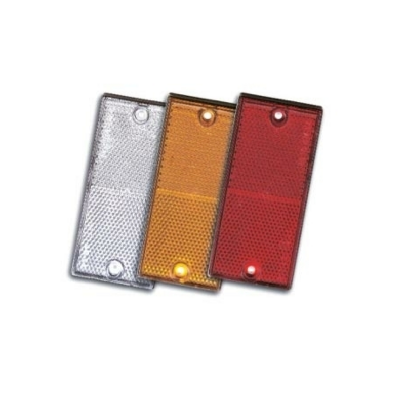 Catarifrangente arancione 107×51 mm con 2 fori Ø 4 mm di fissaggio