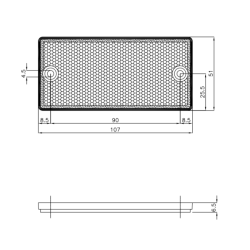 Catarifrangente arancione 107×51 mm con 2 fori Ø 4 mm di fissaggio