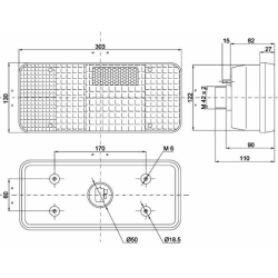 Fanale posteriore alogeno sx 303x82x130 mm.