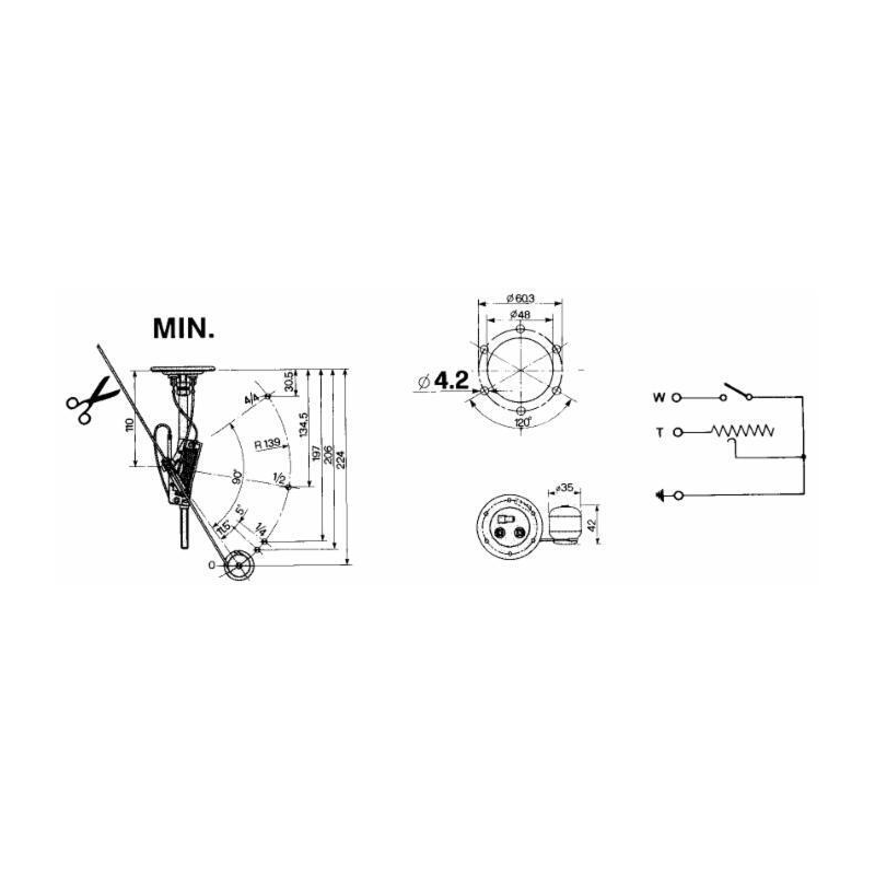 Sensore di livello carburante 12-24V ad asta, profondità di installazione 894 mm