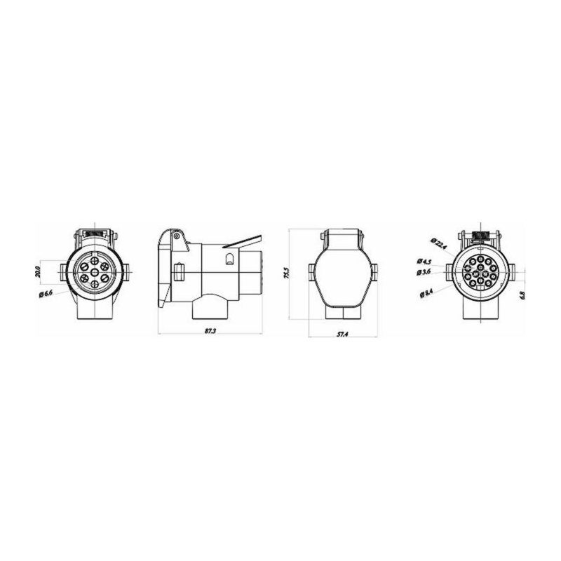 Adattatore 12-24V con spina 7 poli e presa 13 poli in plastica